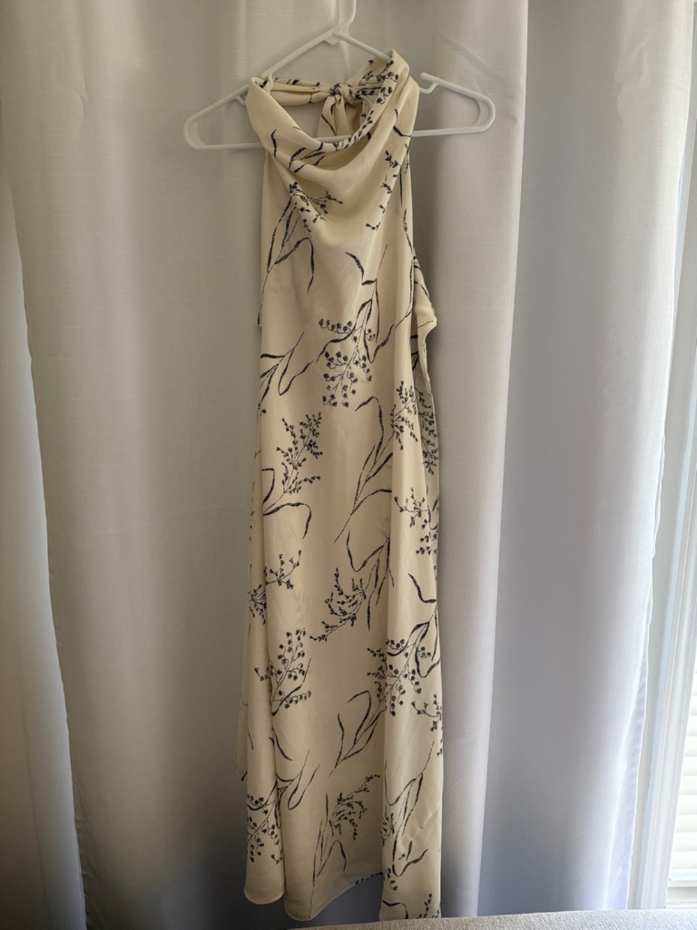 Sleeveless Cream Maxi Dress with Black Floral Print